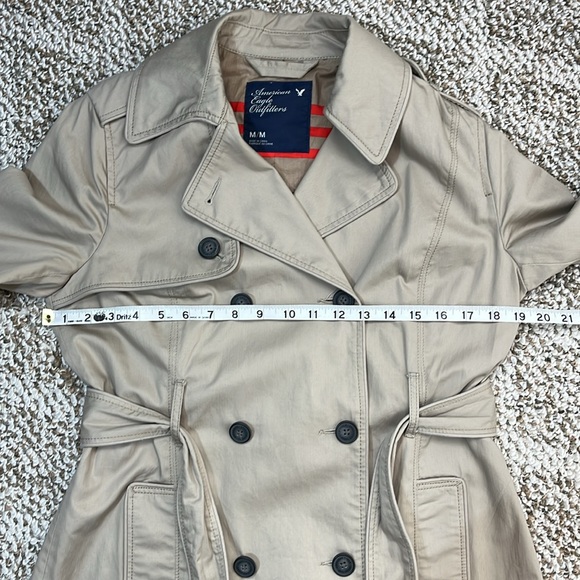 AMERICAN EAGLE OUTFITTERS TRENCH COAT TAN WITH STRIPES 100% Cotton Size Medium - Picture 14 of 16